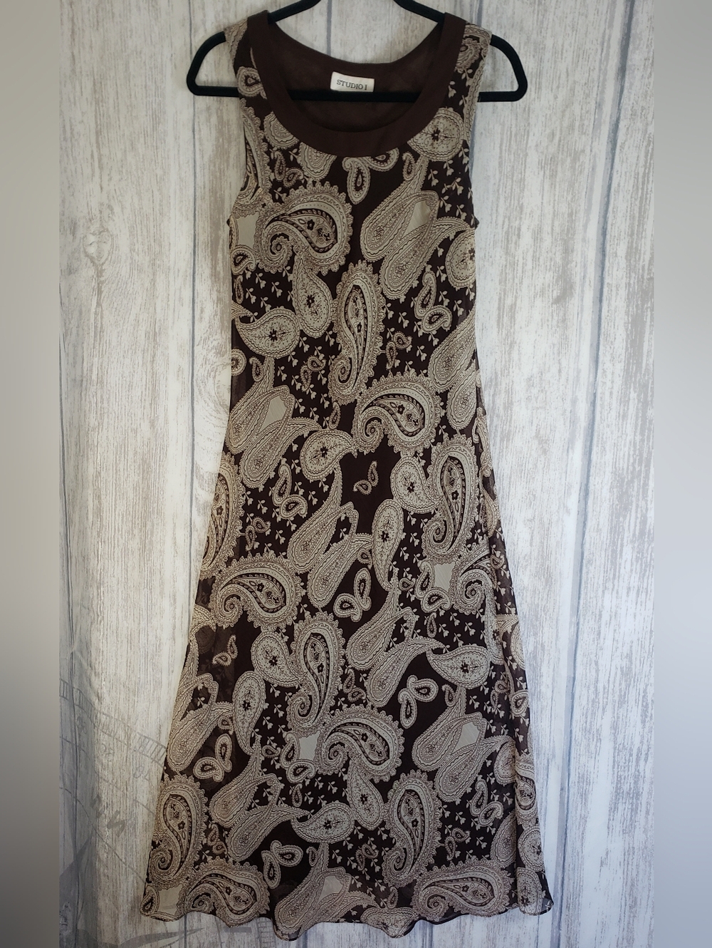 Vintage Y2K Studio 1 Brown Lining &  Paisley Overlay Maxi Dress Size Small